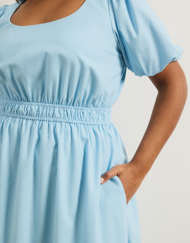 Atmos&Here Curvy - Linen Blend Puff Sleeve Maxi Dress