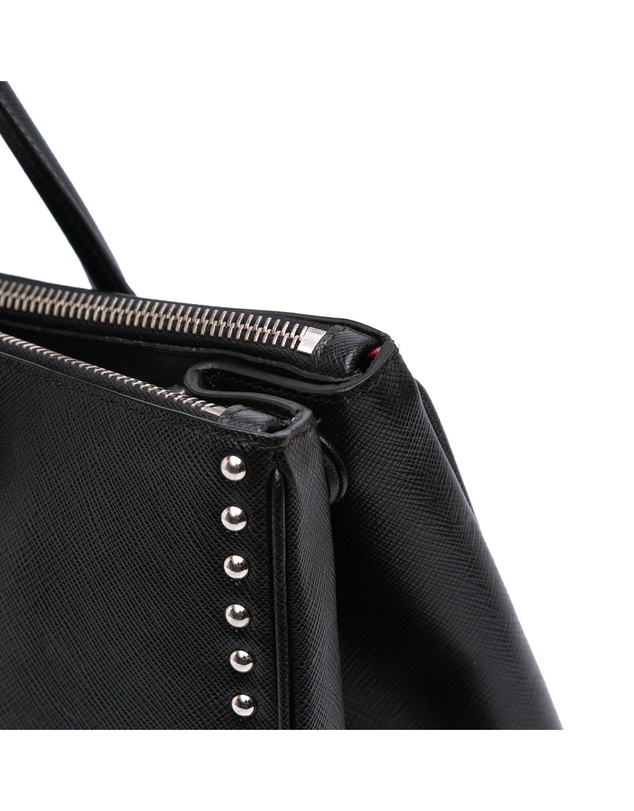 Prada - Pre-Loved Saffiano Turnlock Double Zip Studded Tote