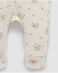Purebaby - Heart Floral Ruffle Zip Growsuit -Kids-Babies