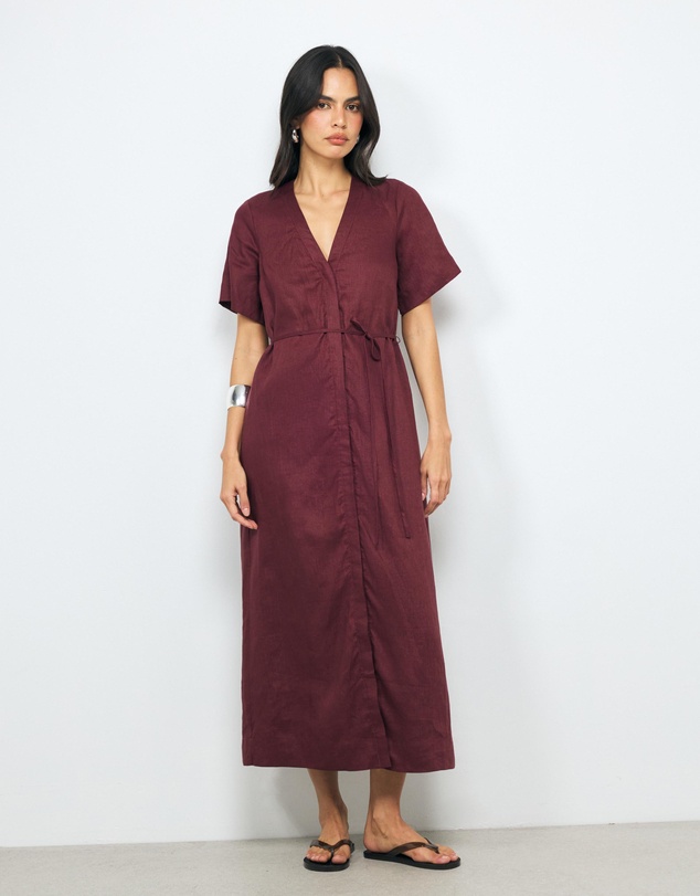 AERE - Cery Linen Short Sleeve Midi Dress