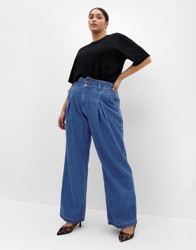 City Chic - Plus size Harley Fit Corset Waist Wide Leg Jean - mid wash