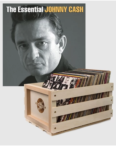 Sony Music - Crosley Record Storage Crate Johnny Cash The Essential Johnny Cash Vinyl Album Bundle