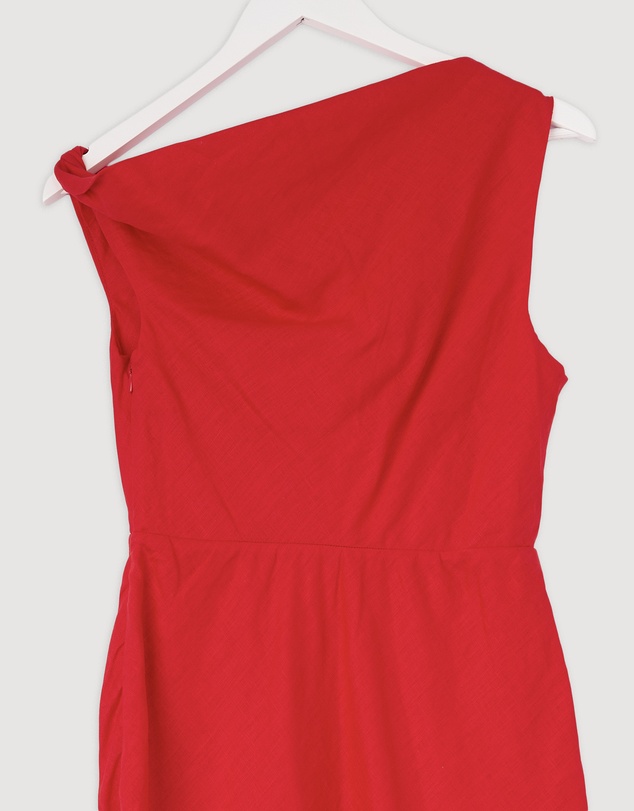 Revibe - Repaired AERE Fia Linen Draped Off Shoulder Maxi Dress - AU 8