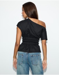 Dazie - Crushing On You Ruched One Shoulder Linen Blend Top