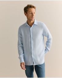Trenery - Tailored Fit Delave Linen Long Sleeved Shirt in Fresh Blue