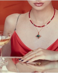 Ottoman Hands - Raina Emerald and Pink Crystal Pendant Necklace
