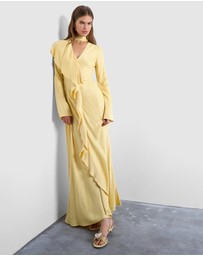 TOPSHOP - LS Ruffle Maxi Dress With Scarf Wrap Detail