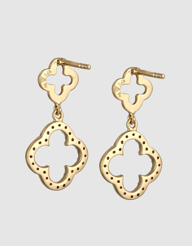 Elli Jewelry - Zirconia Cloverleaf Drop Earrings in Gold-Plated 925 Silver