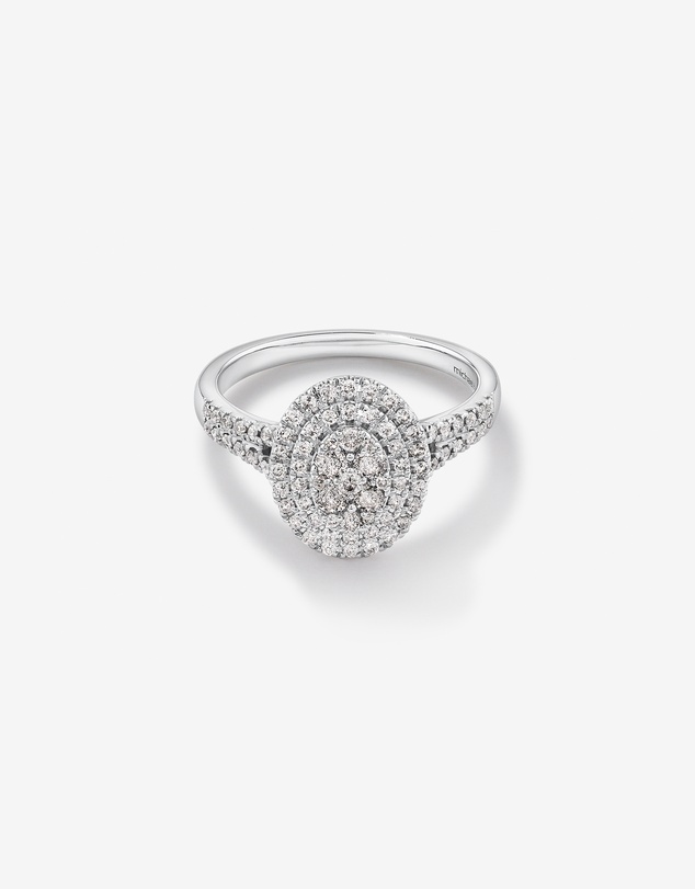 Michael Hill - 0.65 Carat TW Oval Cluster Halo Diamond Ring in 10kt White Gold