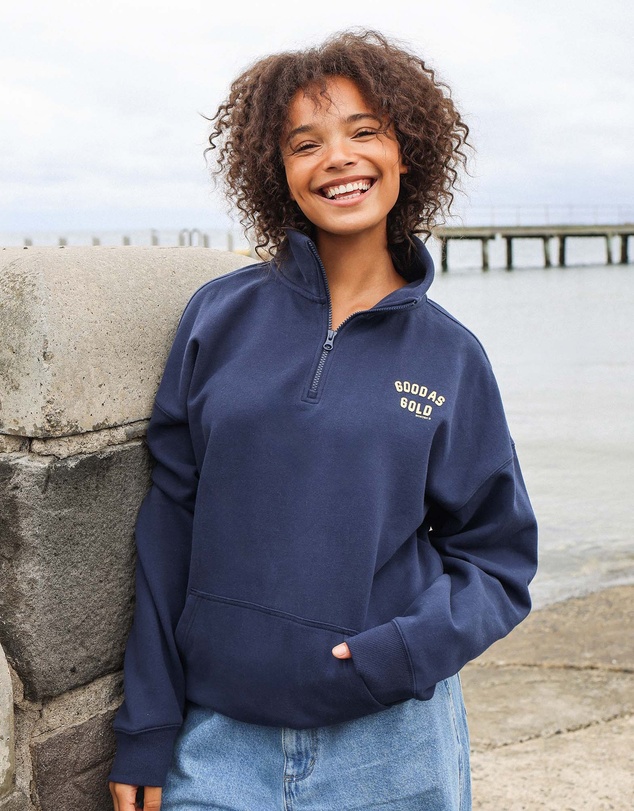 Skwosh - Good As Gold Half Zip Sweat in Navy