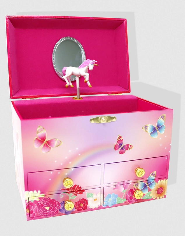 Pink Poppy - Unicorn Butterfly Medium Musical Jewellery Box
