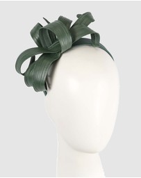 Max Alexander - Leather Leafs Green Headband Fascinator