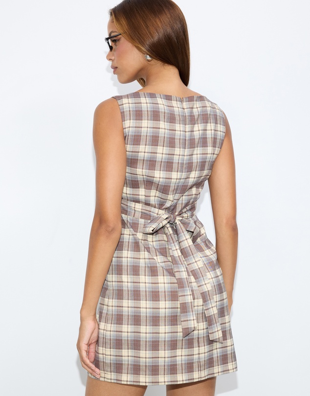 Dazie - Nori Boat Neck Check Mini Dress
