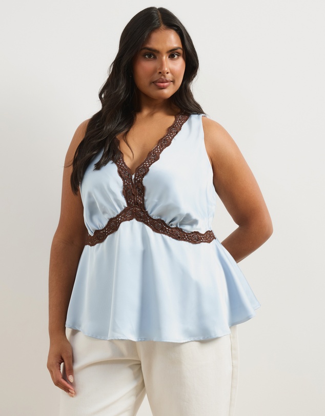 Atmos&Here Curvy - Sylvie Satin Lace Trim Top