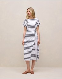 Trenery - Cotton Stripe Wrap Detail T-shirt Dress in Night Sky
