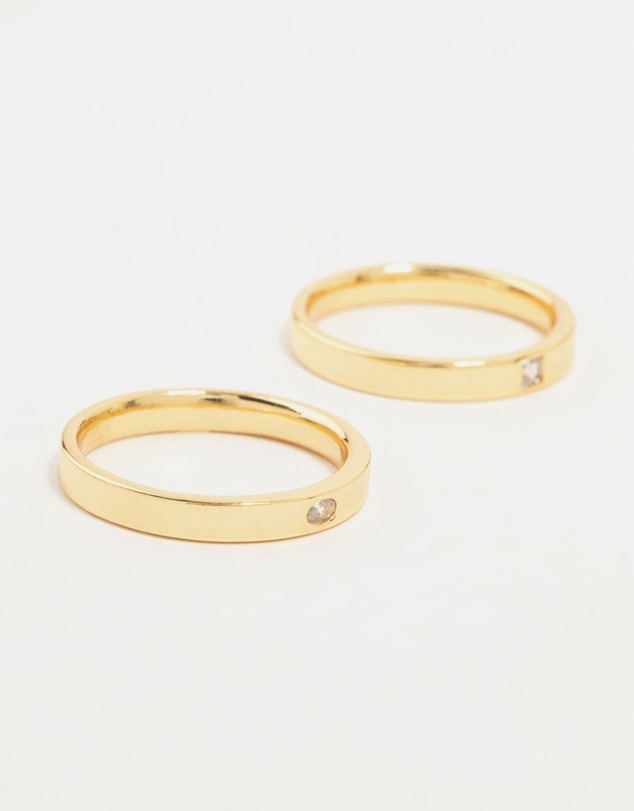 Lovisa - Gold Plated Fine Cubic Zirconia Band Rings 2-Pack