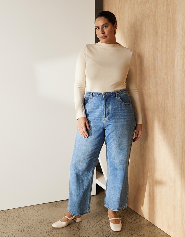 Atmos&Here Curvy - Mock Neck Rib Long Sleeve Top