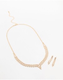Lovisa - Gold Cubic Zirconia 2 Row Necklace and Earrings Set