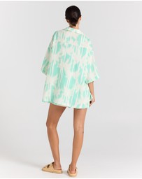 Poolside Paradiso - Palms 100% Linen Over Shirt - Mint