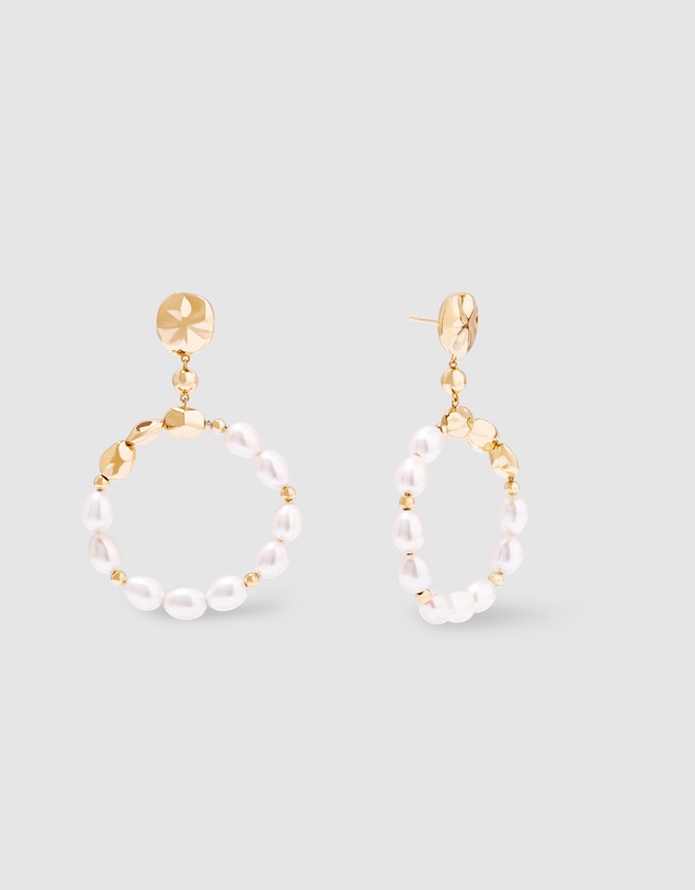 Wanderlust + Co - Pearl Baroque 14K Gold Vermeil Hoop Earrings