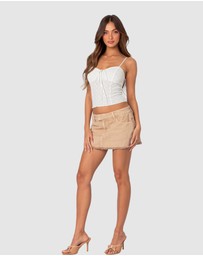 EDIKTED - Charli Frayed Denim Mini Skirt