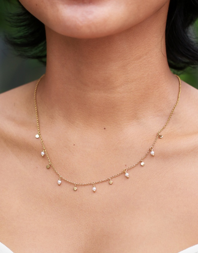 Elli Jewelry - Pearl Coin Necklace in Gold-Plated 925 Silver