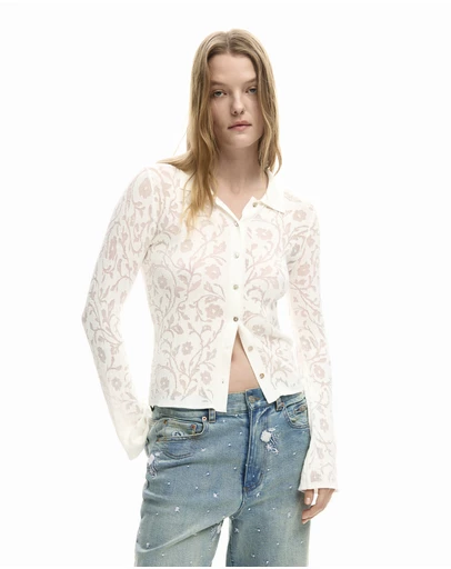 Desigual - Buttoned embroidered T-shirt
