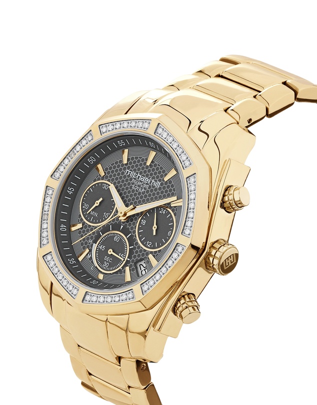 Michael Hill - Men's Solar Chronograph Watch with 0.50 Carat TW of Diamonds in Gold Tone Stainless Steel