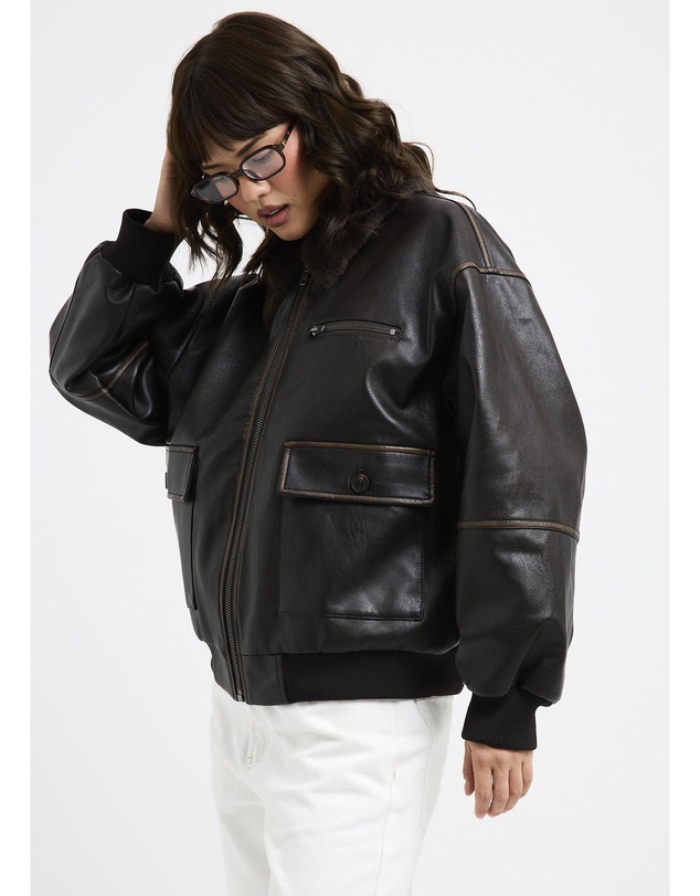 Alice In The Eve - Cody Fur Trim Distressed PU Jacket