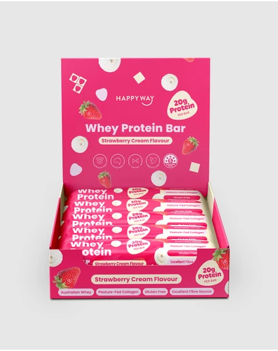 Happy Way - Whey Protein Bar Strawberry Cream Box – 10 x 60g Bars