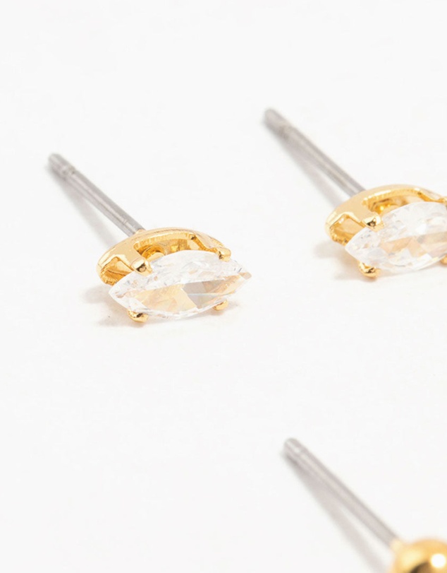 Lovisa - Gold Plated Brass Star & Marquise Cubic Zirconia Earrings 4-Pack