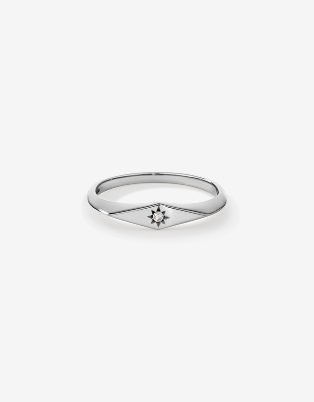 Michael Hill - Diamond Star Accent Narrow Signet Ring in Sterling Silver