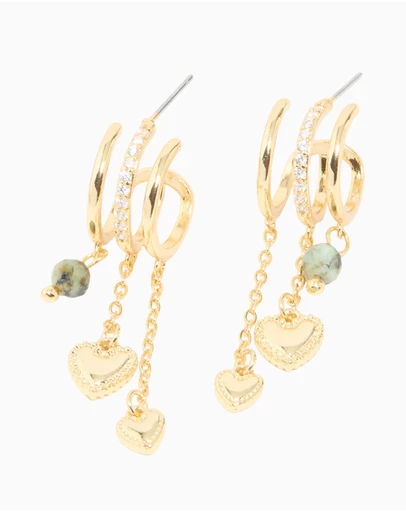 Lovisa - Gold Plated Heart & Semi Precious Stone Chain Hoop Earrings