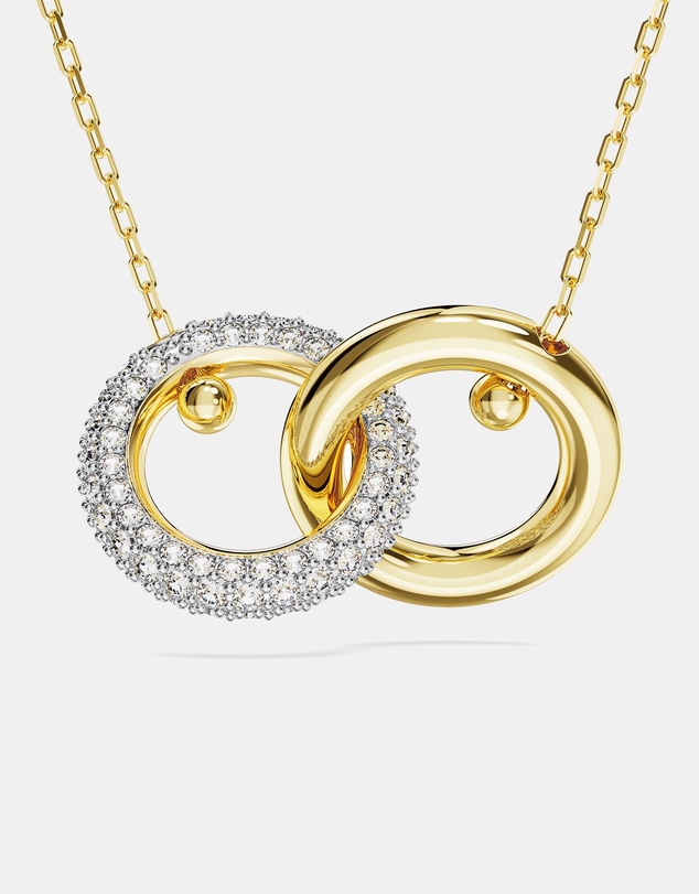 Swarovski - Dextera pendant, Interlocking loop, White, 18K gold finish