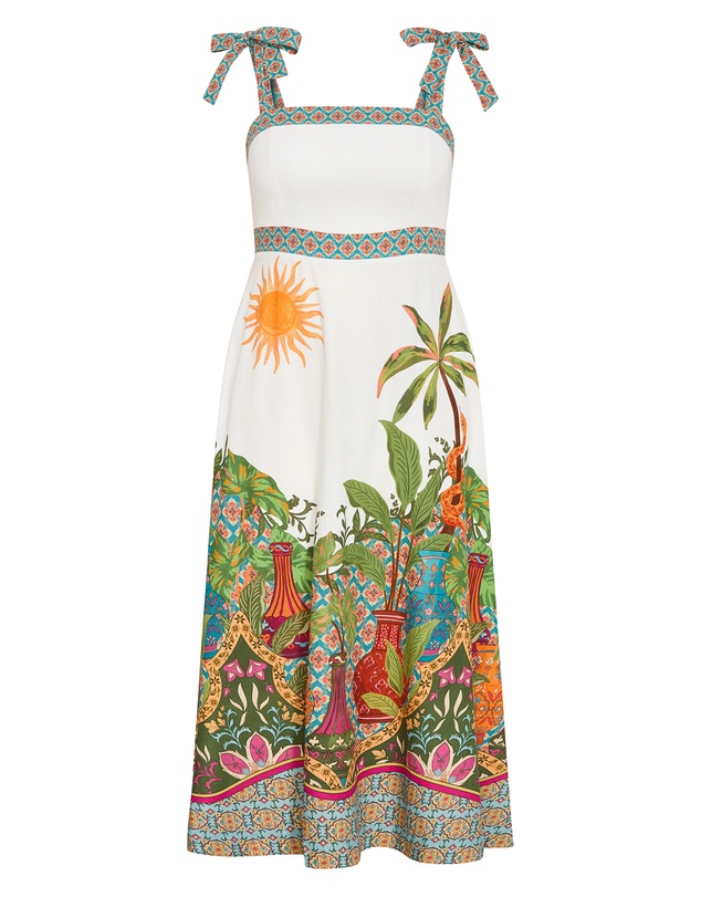 City Chic - Plus size Paradise Print Shoulder Tie Midi Dress - ivory