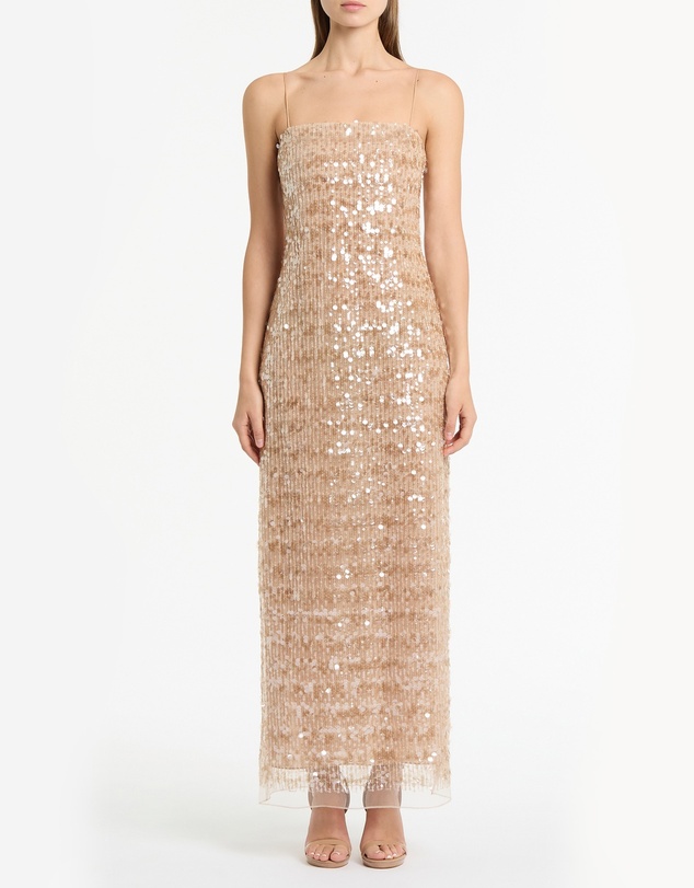 Carla Zampatti - Pale Gold Linear Sequin Gown