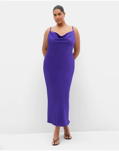 City Chic - Plus size Satin Slip Dress - royal purple