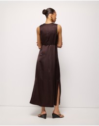 AERE - Sable Satin U Neck Midi Dress
