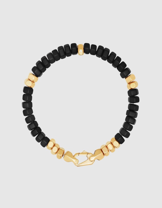 Nialaya Jewellery - Men's Hexagon Beaded Bracelet with Black Onyx and Gold