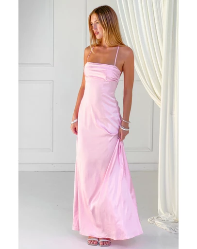 Beginning Boutique - Blaise Pink Satin Maxi Dress