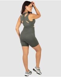 B Free Intimate Apparel - Double Racer Padded Sports Bra & High Waist Midi Biker Shorts Set