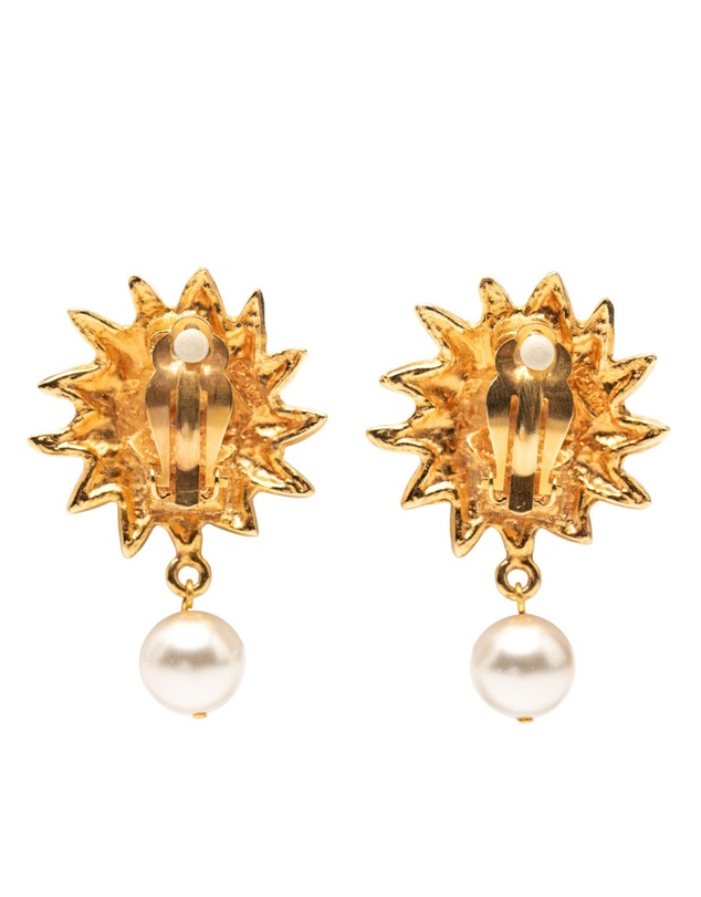 Pre-Loved by Azura Reborn - Pre-Loved CC Gold Plated Faux Pearl Lion Head Drop Clip On Earrings