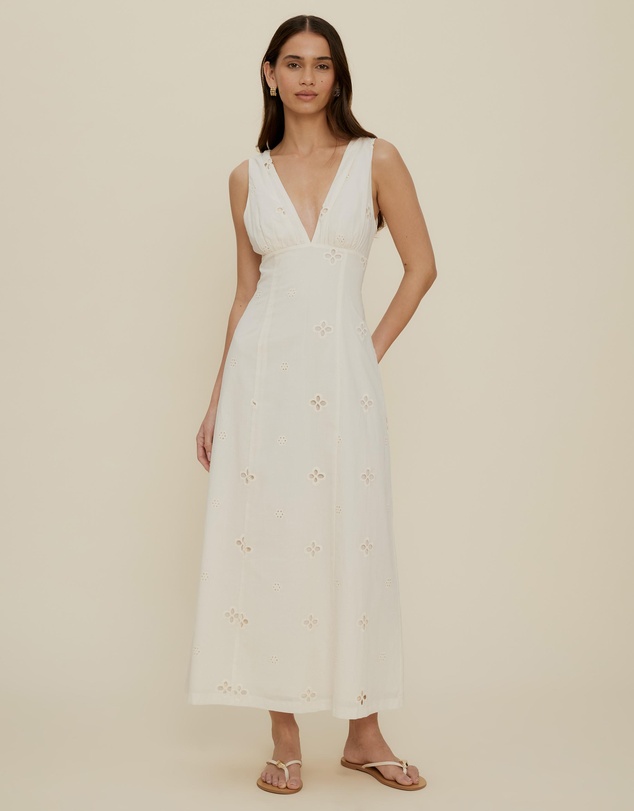 The Fated - Esther Column Broderie Midi Dress