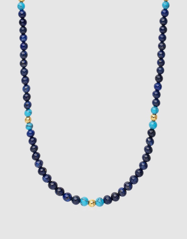 Nialaya Jewellery - Beaded Necklace with Blue Lapis, Turquoise, and Gold