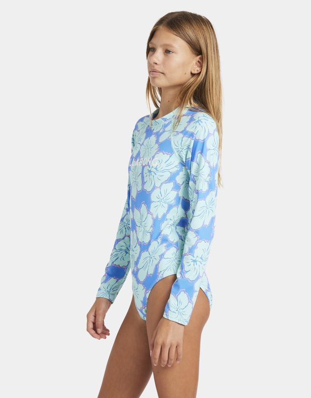 Billabong - Girls 6 to 14 Happy Hibiscus Long Sleeve Bodysuit Rash Vest