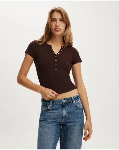 Cotton On - Blake Rib Henley Short Sleeve