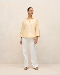 Trenery - Fine Poplin Popover Shirt in Butter