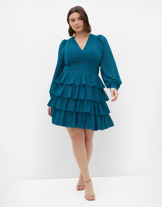 City Chic - Plus size Juliette Tiered Mini Dress - teal