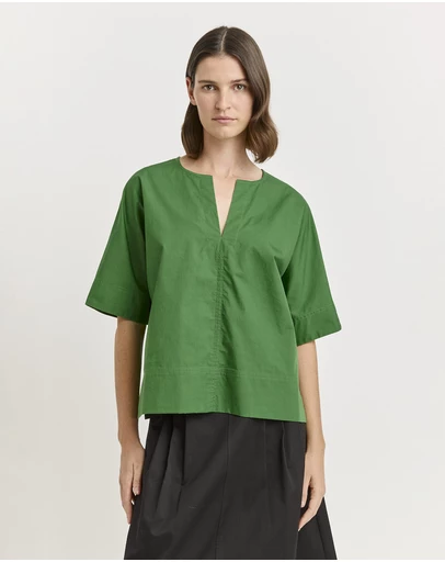 Toorallie - Poplin Split Neck Top