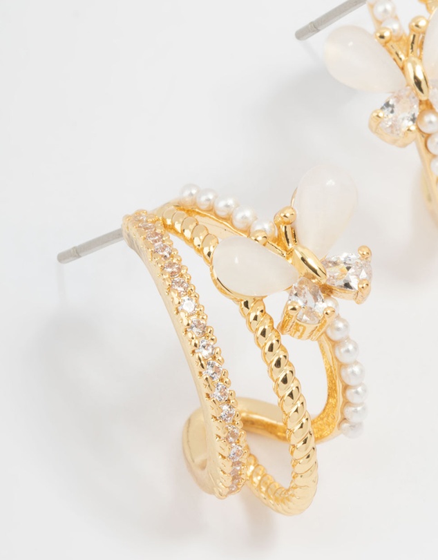Lovisa - Gold Plated Pave Crystal Butterfly Jacket Earrings